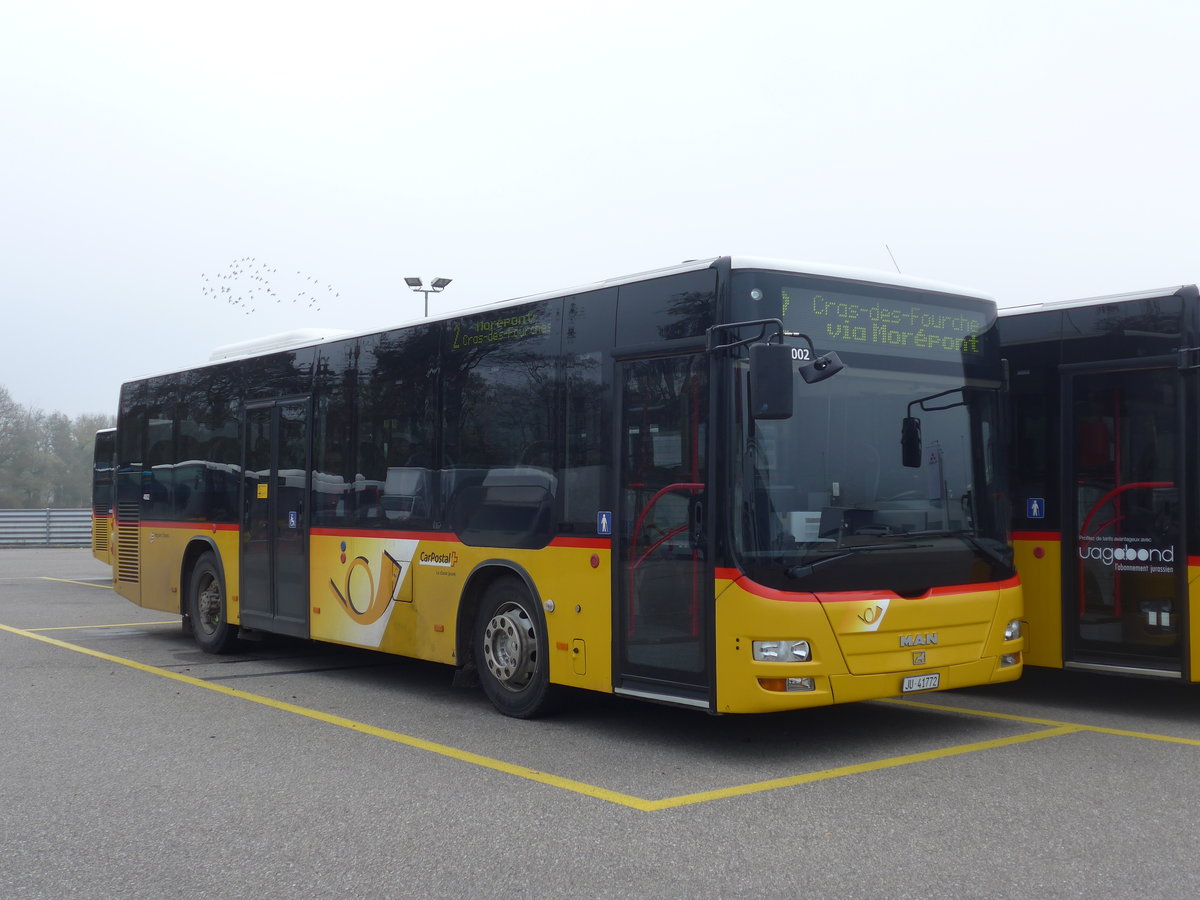 (199'216) - CarPostal Ouest - JU 41'772 - MAN/Gppel (ex Rmocar, Mervelier; ex CJ Tramelan Nr. 203) am 4. November 2018 in Develier, Parkplatz