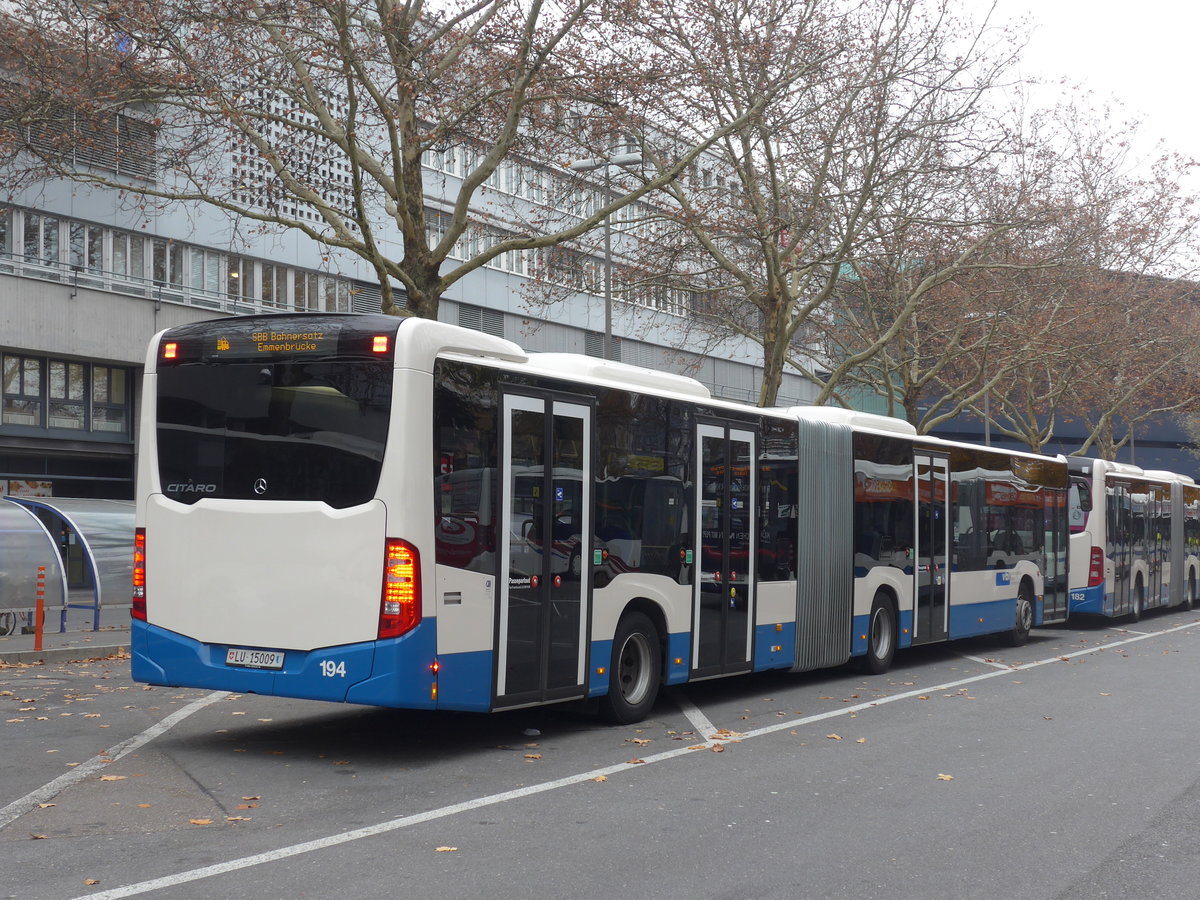 (199'337) - VBL Luzern - Nr. 194/LU 15'009 - Mercedes am 18. November 2018 in Luzern, Inseli-P