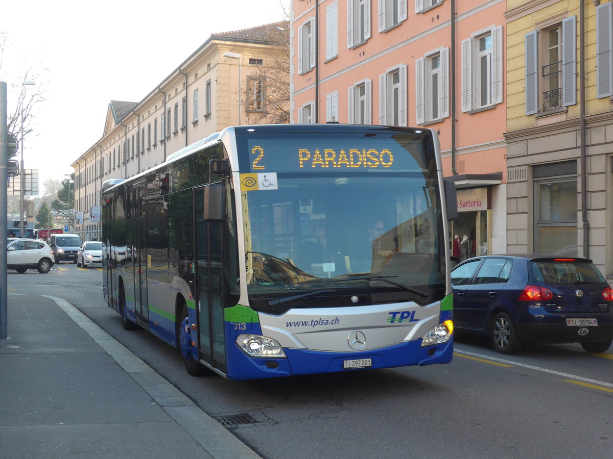 (199'671) - TPL Lugano - Nr. 313/TI 297'001 - Mercedes am 7. Dezember 2018 in Lugano, Centro