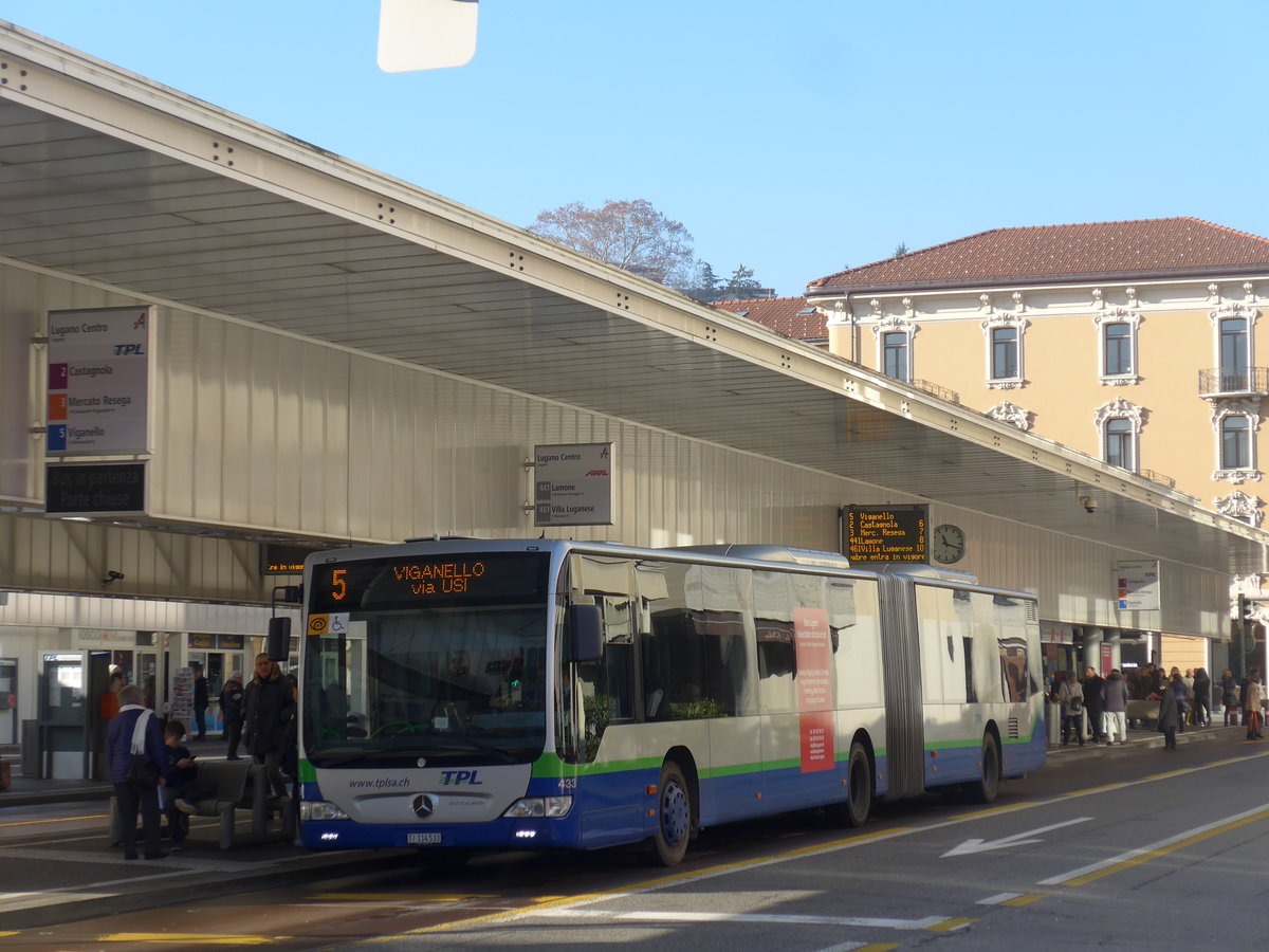 (199'719) - TPL Lugano - Nr. 433/TI 114'533 - Mercedes am 7. Dezember 2018 in Lugano, Centro