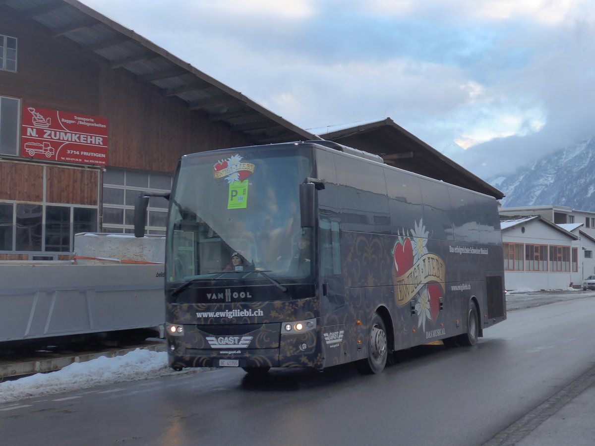 (200'993) - Gast, Utzenstorf - BE 41'755 - Van Hool am 12. Januar 2019 beim Bahnhof Frutigen