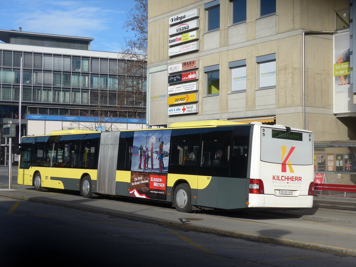 (201'194) - STI Thun - Nr. 145/BE 801'145 - MAN am 16. Januar 2019 beim Bahnhof Thun