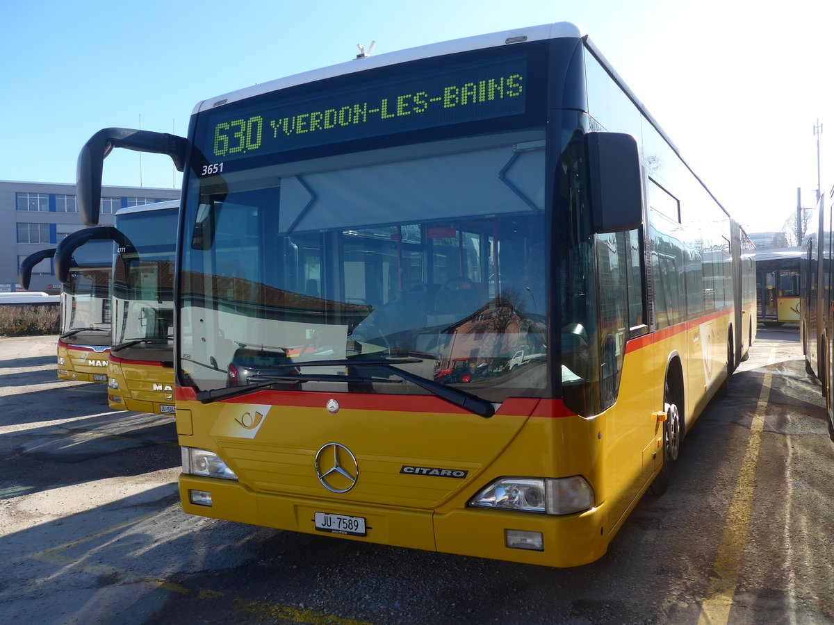 (201'629) - CarPostal Ouest - JU 7589 - Mercedes (ex Nr. 72; ex Stucki, Porrentruy Nr. 12) am 16. Februar 2019 in Yverdon, Garage