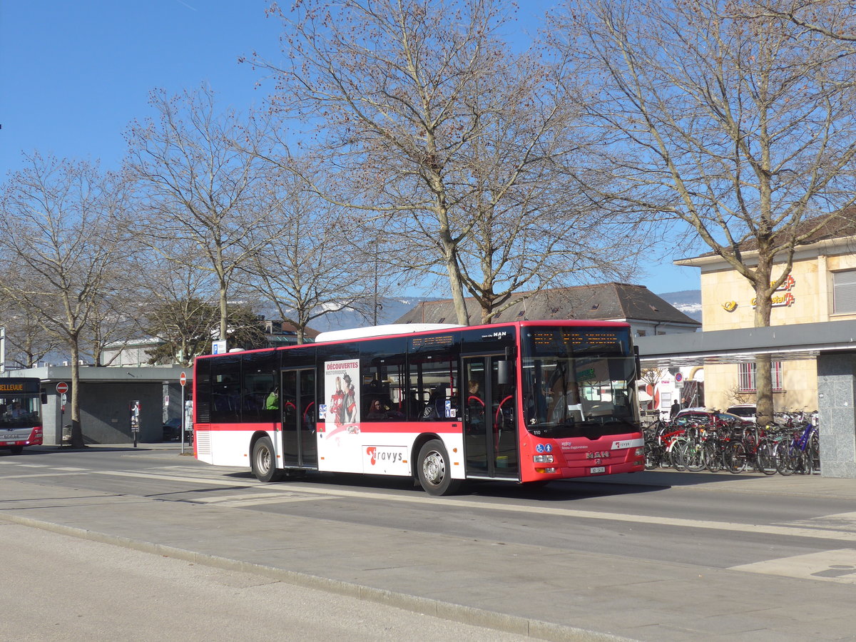 (201'633) - TRAVYS Yverdon - Nr. 110/VD 1419 - MAN am 16. Februar 2019 beim Bahnhof Yverdon