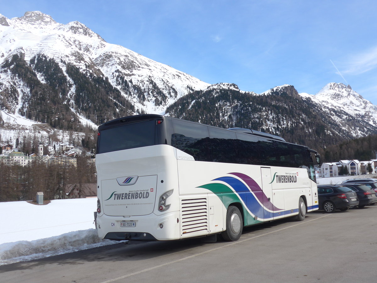 (201'849) - Twerenbold, Baden - Nr. 45/AG 7123 - VDL am 2. Mrz 2019 beim Bahnhof Pontresina