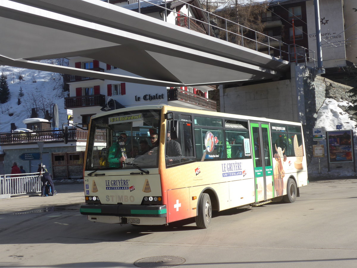 (201'898) - OBZ Zermatt - Nr. 9/VS 143'405 - Stimbo am 3. Mrz 2019 in Zermatt, Getwing Brcke