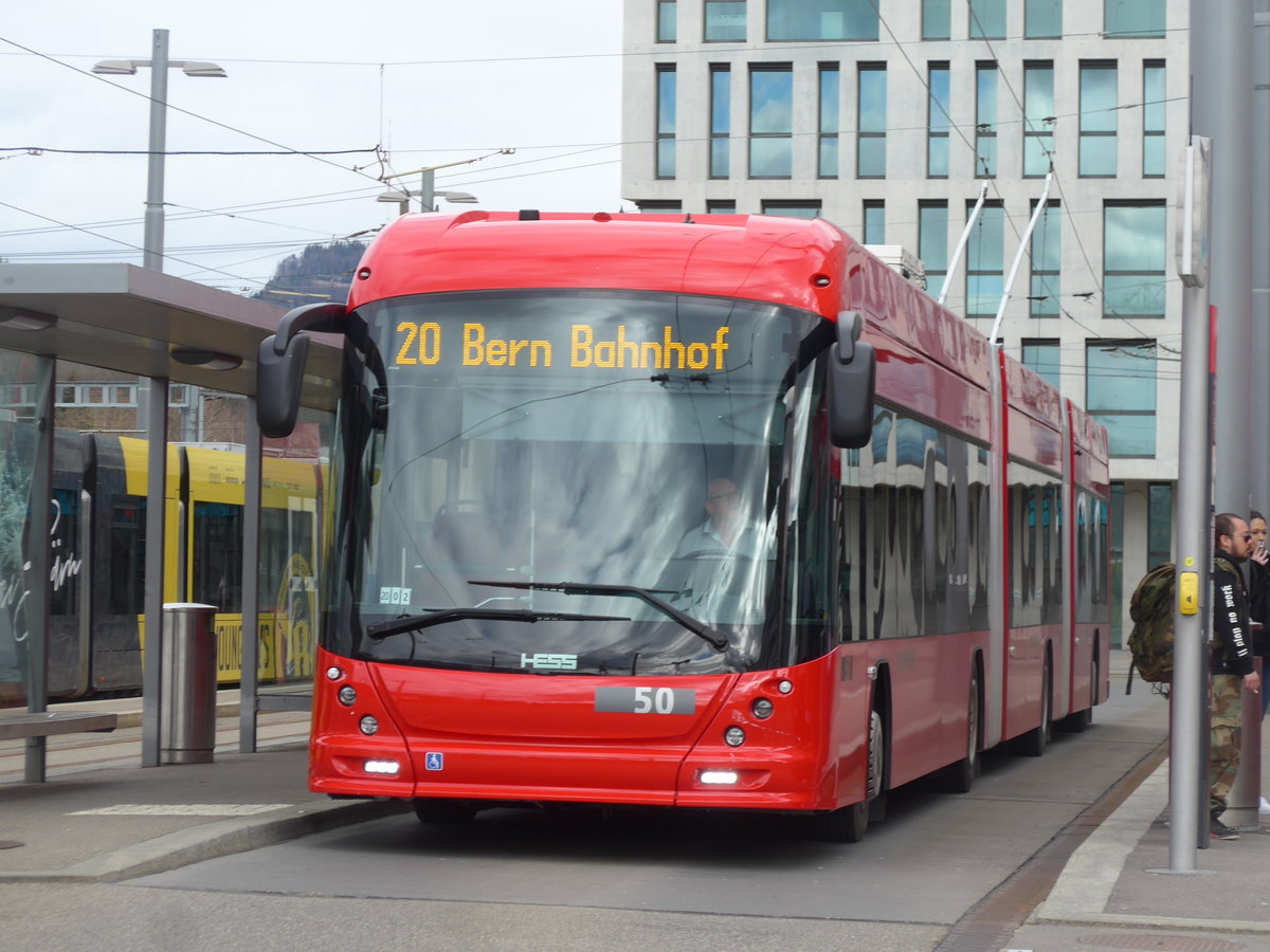 (202'505) - Bernmobil, Bern - Nr. 50 - Hess/Hess Doppelgelenktrolleybus am 18. Mrz 2019 in Bern, Wankdorf