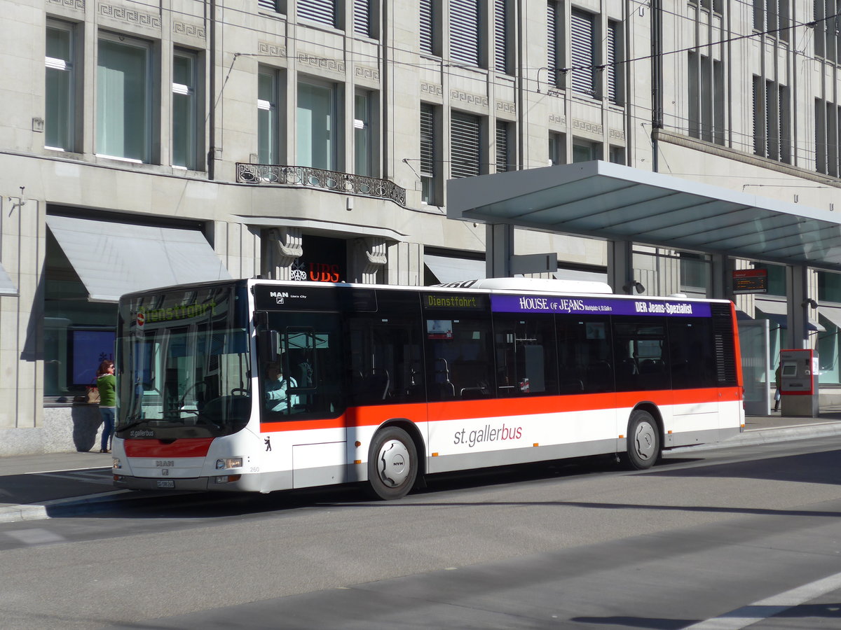 (202'738) - St. Gallerbus, St. Gallen - Nr. 260/SG 198'260 - MAN am 21. Mrz 2019 beim Bahnhof St. Gallen