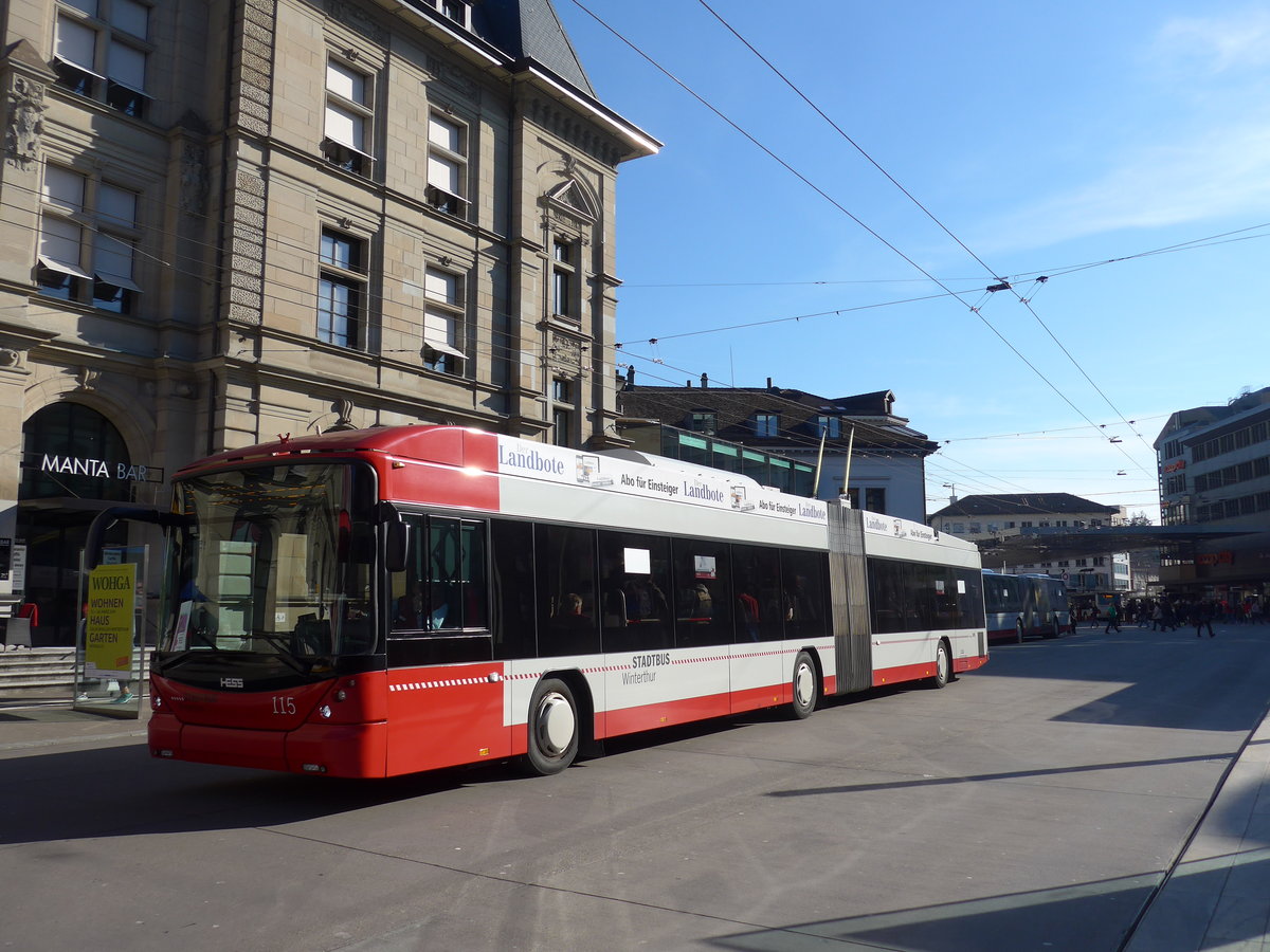 (202'772) - SW Winterthur - Nr. 115 - Hess/Hess Gelenktrolleybus am 21. Mrz 2019 beim Hauptbahnhof Winterthur