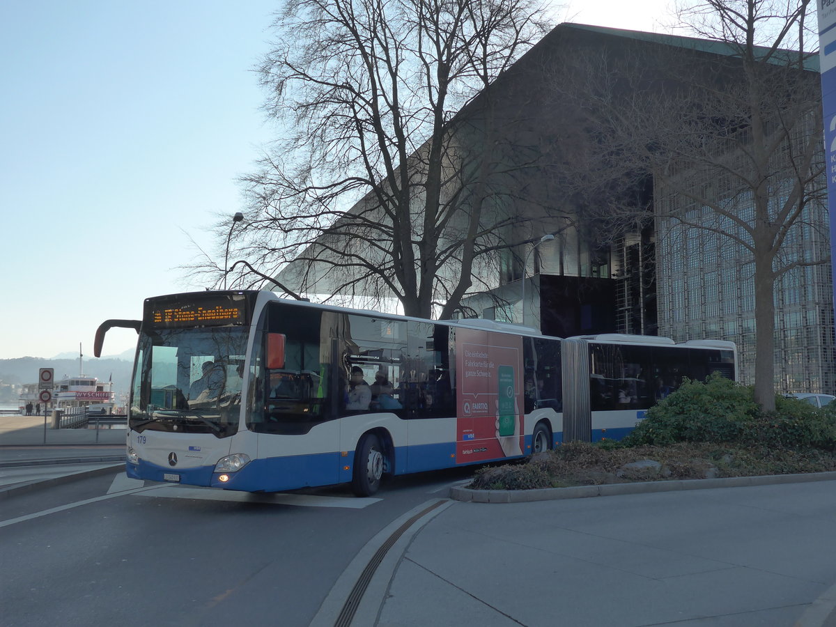 (202'927) - VBL Luzern - Nr. 179/LU 240'937 - Mercedes am 23. Mrz 2019 beim Bahnhof Luzern