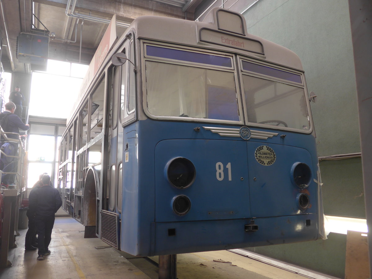 (202'941) - VBL Luzern (vbl-historic) - Nr. 81 - FBW/Hess am 23. Mrz 2019 in Luzern, Depot (in Restauration)