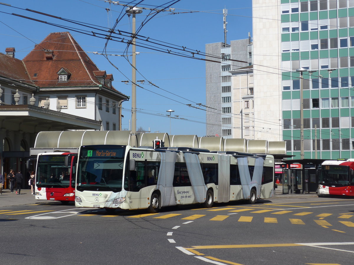 (203'261) - TPF Fribourg - Nr. 563/FR 300'416 - Mercedes am 24. Mrz 2019 beim Bahnhof Fribourg