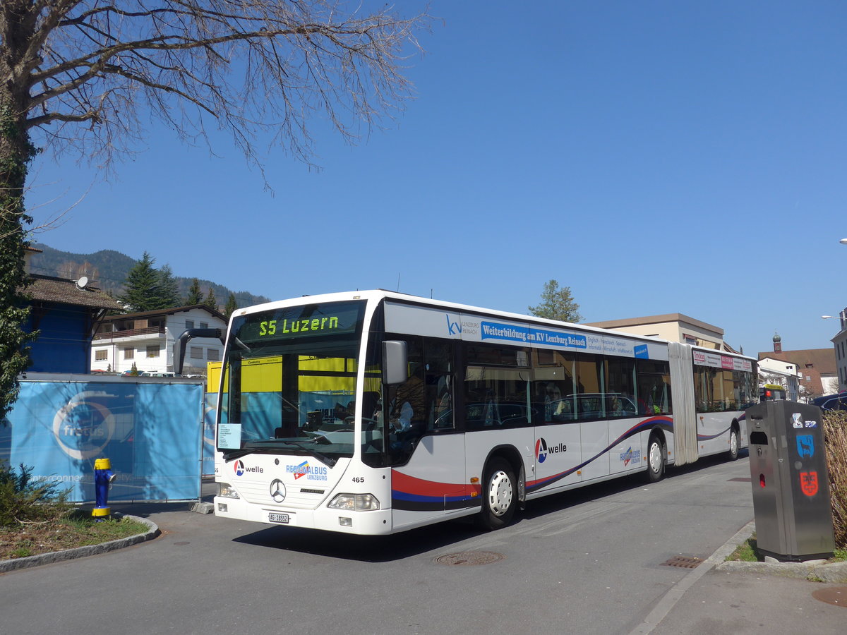 (203'325) - Knecht, Windisch - Nr. 465/AG 18'552 - Mercedes (ex Nr. 65) am 30. Mrz 2019 beim Bahnhof Hergiswil