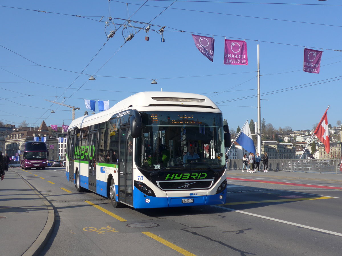 (203'359) - VBL Luzern - Nr. 78/LU 250'373 - Volvo am 30. Mrz 2019 in Luzern, Bahnhofbrcke