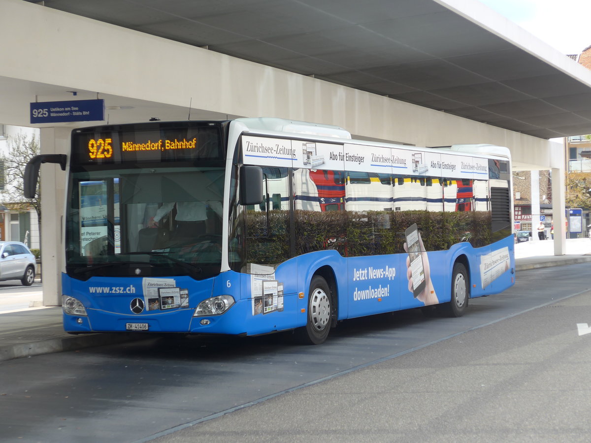 (203'536) - VZO Grningen - Nr. 6/ZH 41'406 - Mercedes am 7. April 2019 beim Bahnhof Meilen