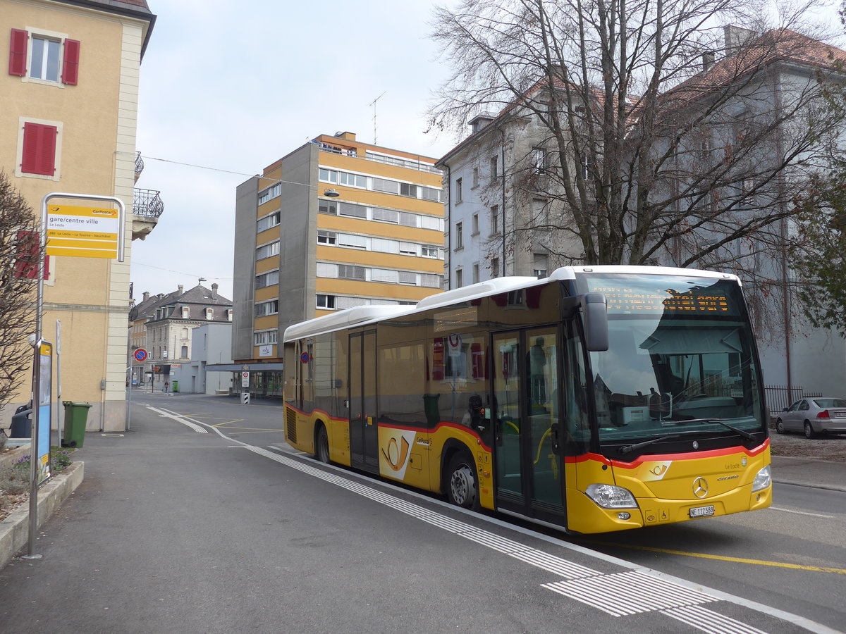 (203'616) - CarPostal Ouest - NE 112'588 - Mercedes am 13. April 2019 in Le Locle, Gare/Centre Ville