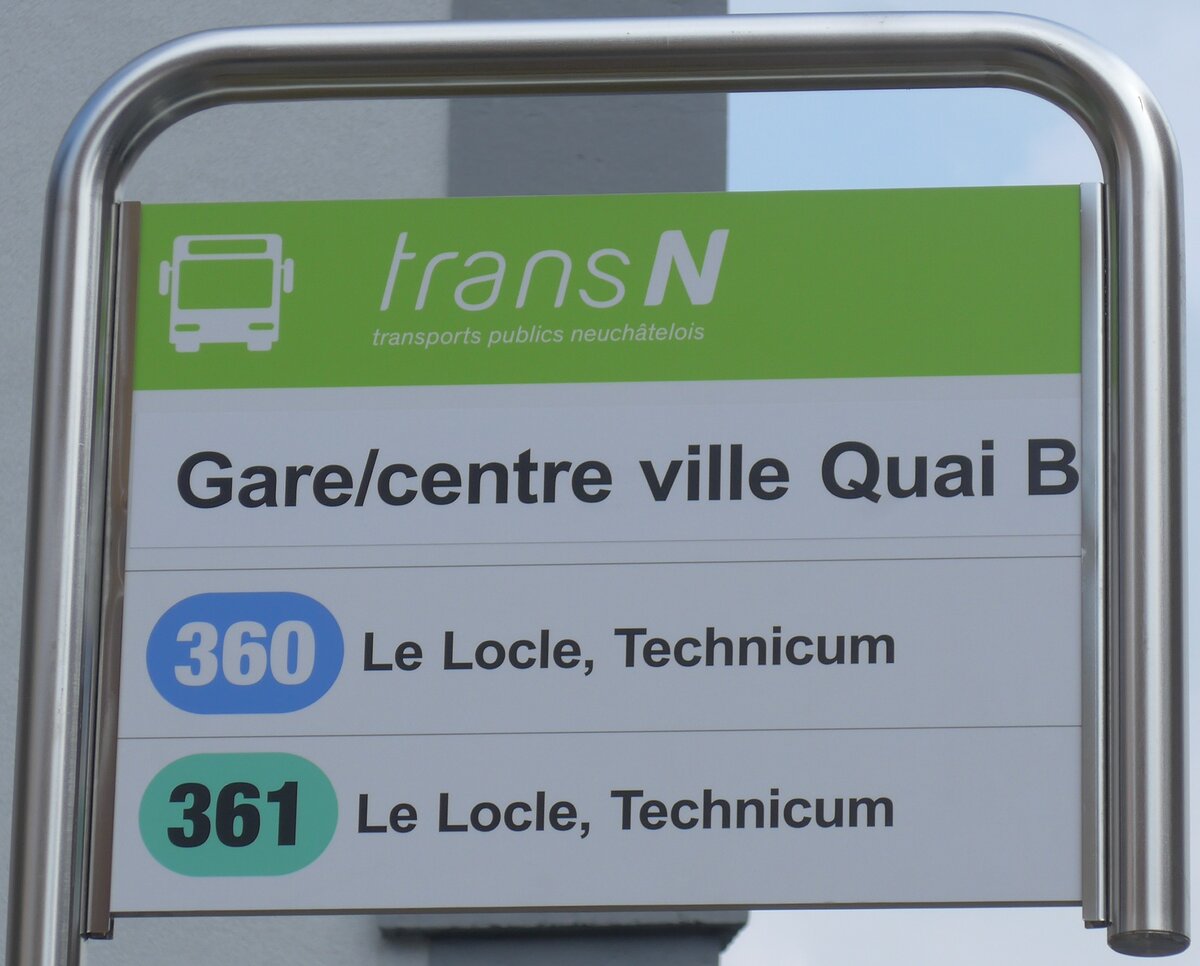 (203'617) - transN-Haltestellenschild - Le Locle, Gare/centre ville - am 13. April 2019