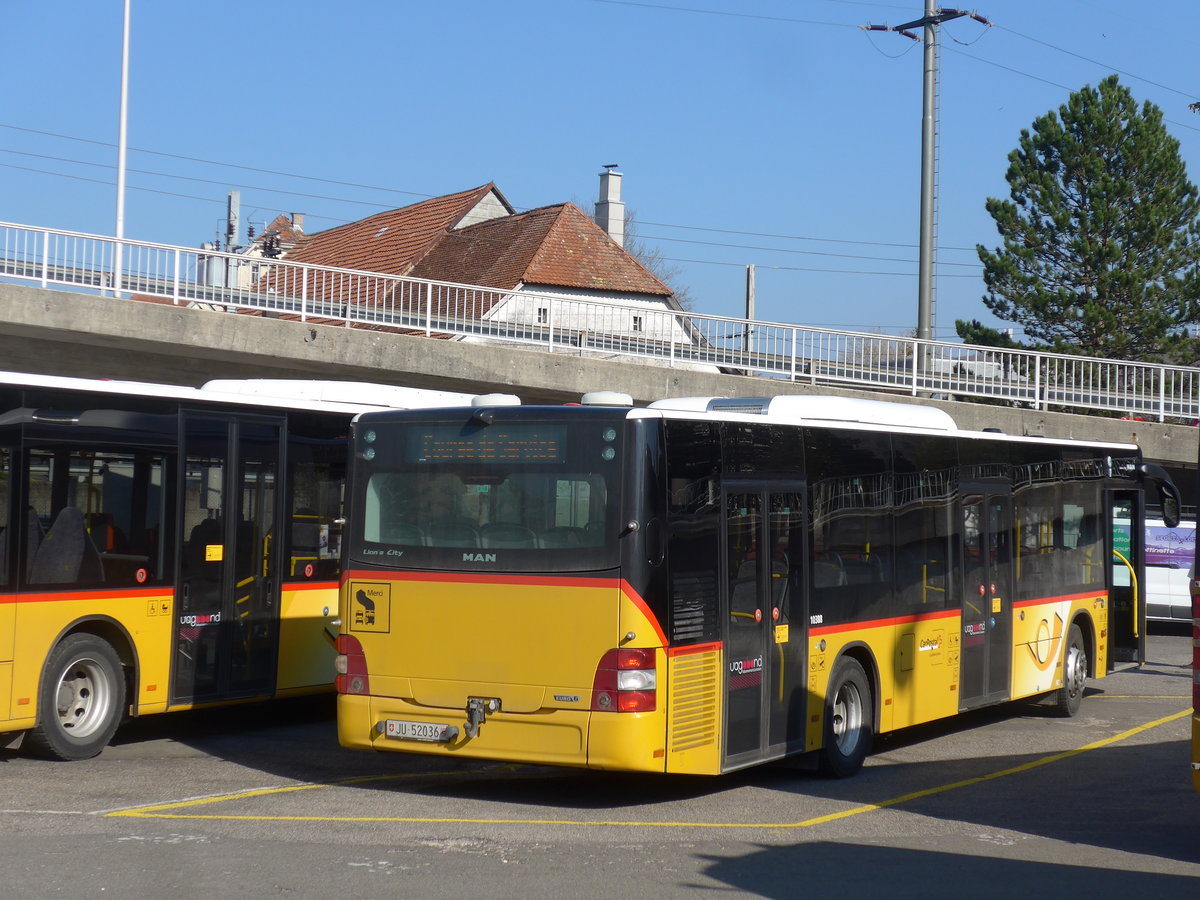 (203'785) - CarPostal Ouest - JU 52'036 - MAN (ex Nr. 61) am 15. April 2019 beim Bahnhof Porrentruy