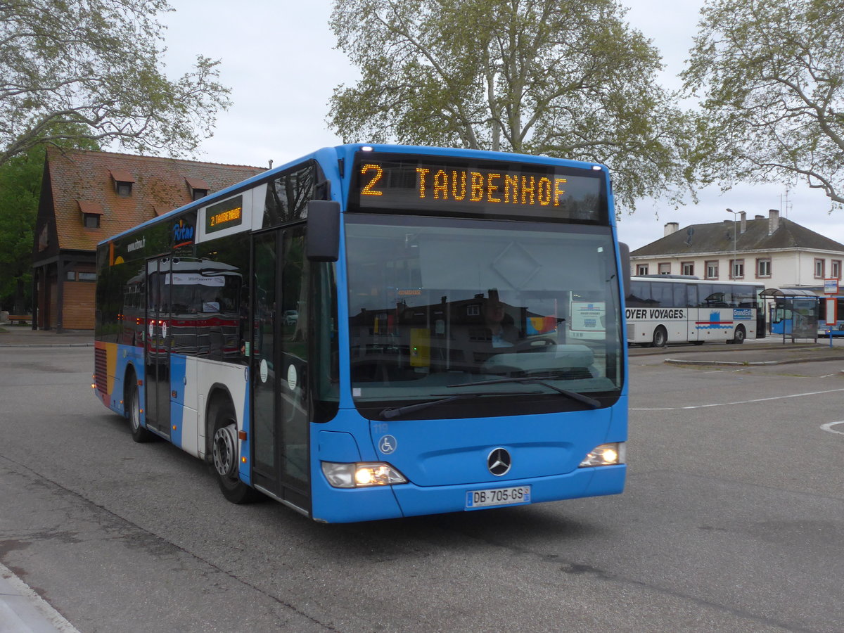 (204'153) - CarPostal, Haguenau - Nr. 119/DB 705 GS - Mercedes am 27. April 2019 beim Bahnhof Haguenau