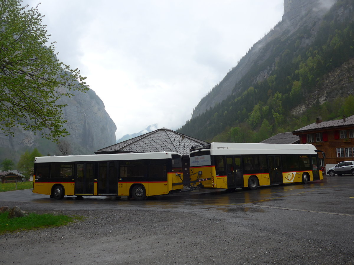 (205'315) - PostAuto Bern - BE 499'063 - Lanz+Marti/Hess Personenanhnger (ex VBL Luzern Nr. 310) + BE 474'560 - Hess am 19. Mai 2019 in Stechelberg, Hotel