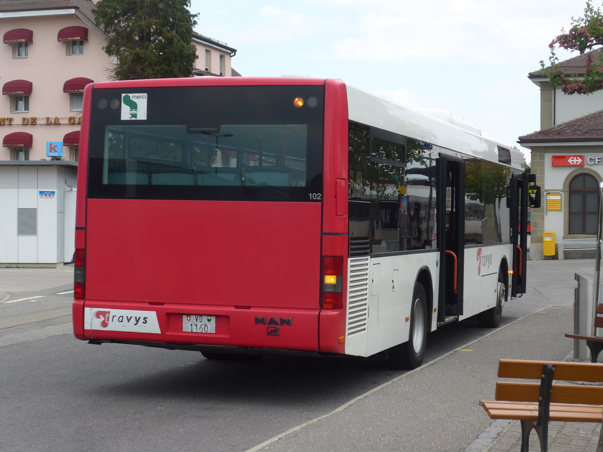 (205'457) - TRAVYS Yverdon - Nr. 102/VD 1160 - MAN am 25. Mai 2019 beim Bahnhof Moudon