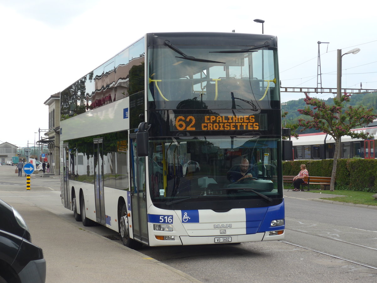 (205'458) - TL Lausanne - Nr. 516/VD 1602 - MAN am 25. Mai 2019 beim Bahnhof Moudon