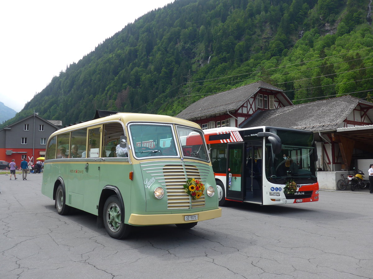 (206'361) - AAGS Schwyz - Nr. 1/SZ 5171 - Saurer/Geser (ex Nr. 9; ex Nr. 17; ex Nr. 9; ex Nr. 1) am 15. Juni 2019 in Engi, Garage AS