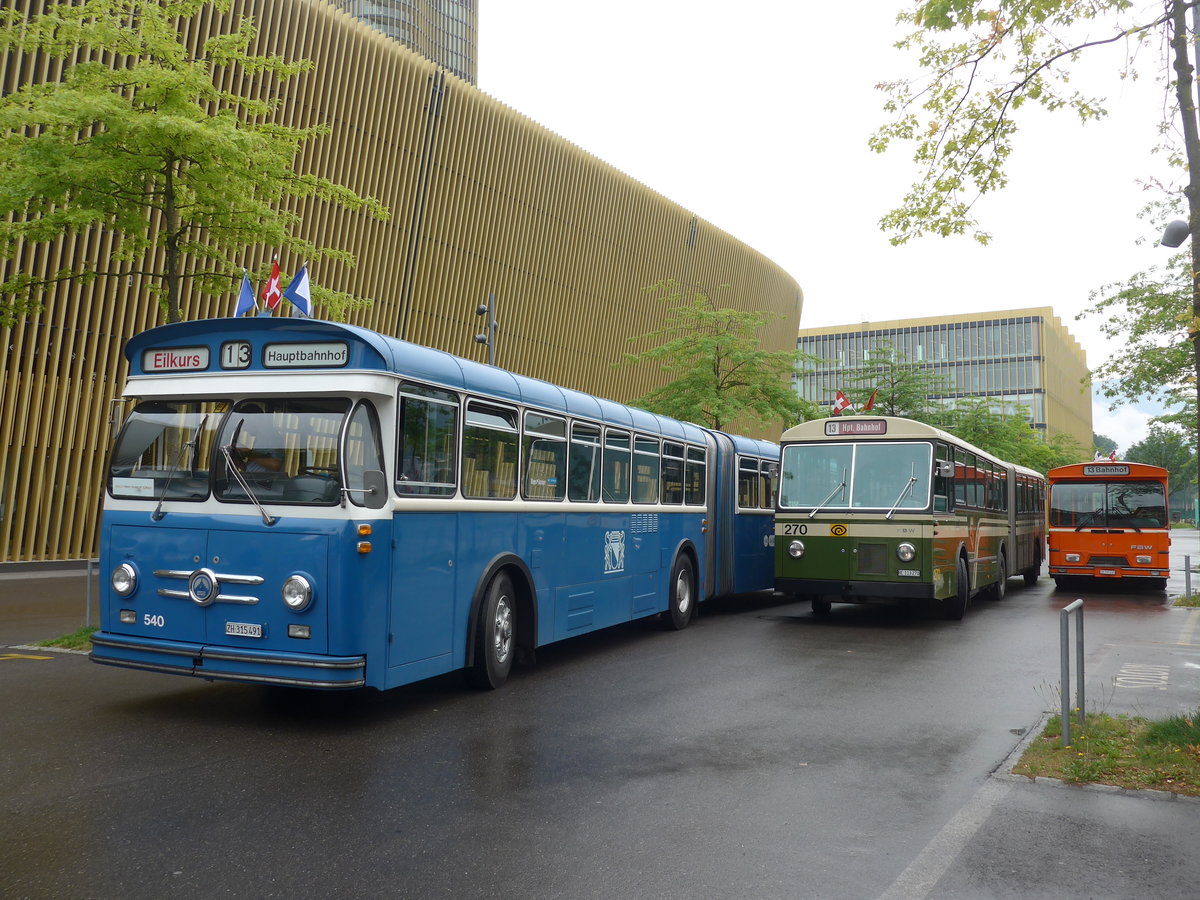 (206'558) - VBZ Zrich (TMZ) - Nr. 540/ZH 315'491 - Saurer/Saurer (ex Nr. 7540; ex Nr. 540) + SVB Bern (Bernmobil historique) - Nr. 270/BE 113'270 - FBW/SWS-Gangloff + ZVB Zug (RWB) - Nr. 35/ZH 797'215 - FBW/Hess am 22. Juni 2019 in Luzern, Allmend