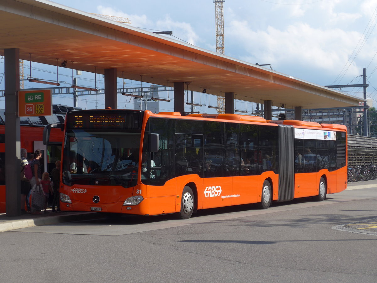 (207'629) - RBS Worblaufen - Nr. 31/BE 841'031 - Mercedes am 8. Juli 2019 beim Bahnhof Zollikofen