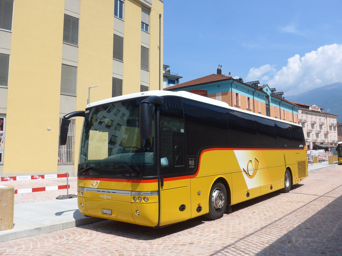 (208'041) - PostAuto Graubnden - GR 107'702 - Van Hool am 21. Juli 2019 beim Bahnhof Bellinzona