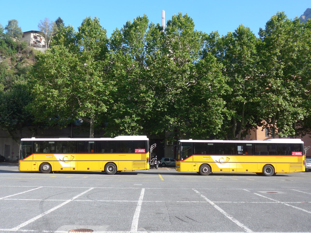 (208'495) - PostAuto Wallis - VS 241'967 - Setra (ex Zerzuben, Visp-Eyholz Nr. 65; ex PostAuto Wallis) + VS 241'969 - Setra (ex Zerzuben, Visp-Eyholz Nr. 62; ex PostAuto Wallis) am 4. August 2019 in Brig, Garage