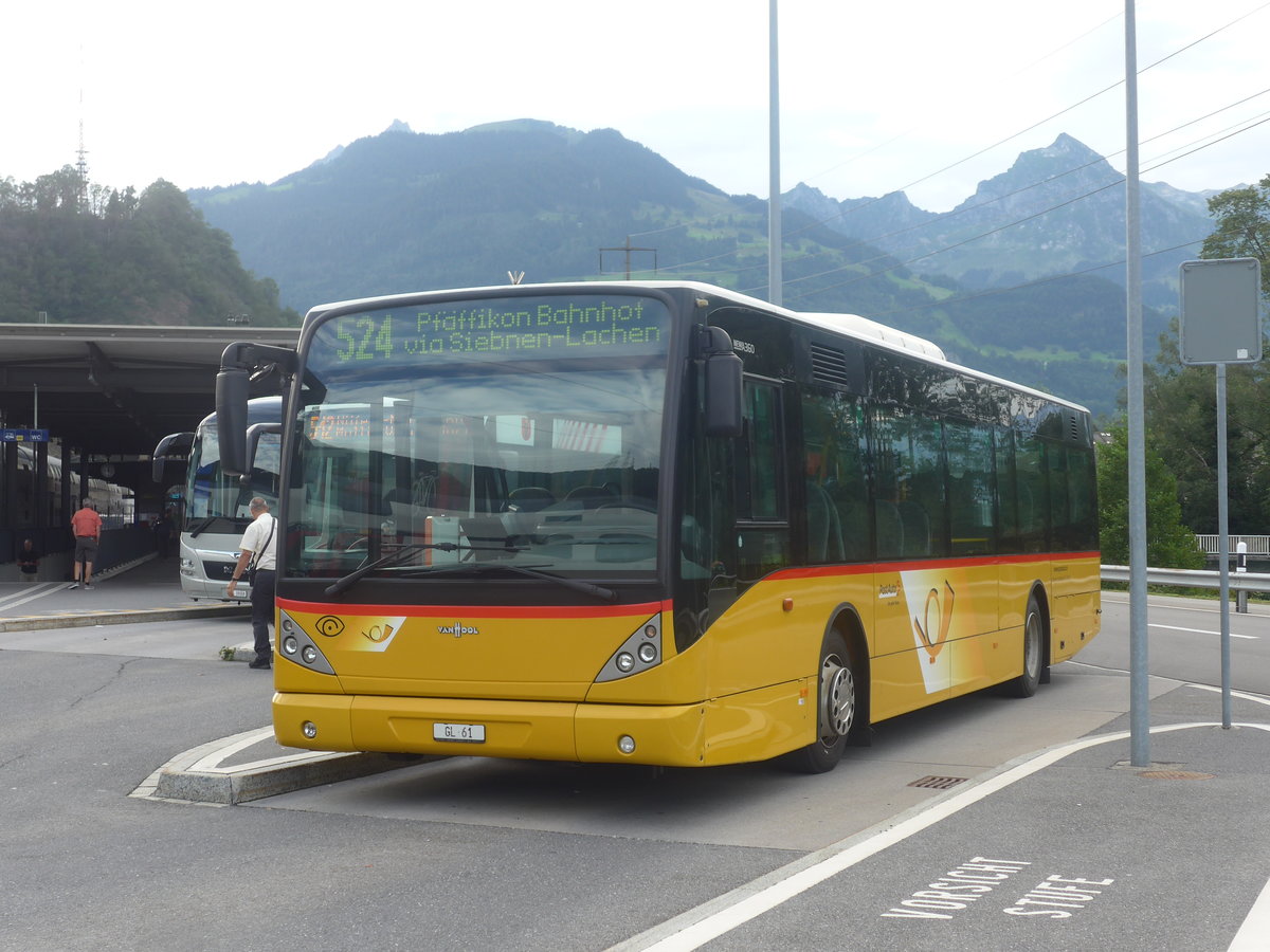 (208'755) - Niederer, Filzbach - GL 61 - Van Hool (ex Casutt, Gossau) am 17. August 2019 beim Bahnhof Ziegelbrcke