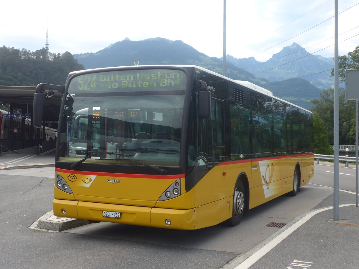 (208'765) - PostAuto Ostschweiz - SG 302'782 - Van Hool (ex Casutt, Gossau) am 17. August 2019 beim Bahnhof Ziegelbrcke