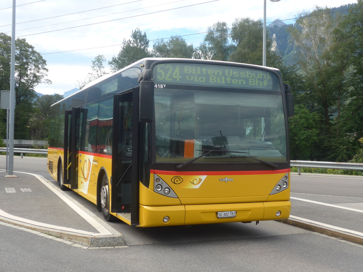 (208'766) - PostAuto Ostschweiz - SG 302'782 - Van Hool (ex Casutt, Gossau) am 17. August 2019 beim Bahnhof Ziegelbrcke