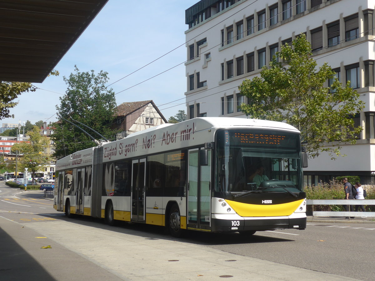 (209'634) - VBSH Schaffhausen - Nr. 103 - Hess/Hess Gelenktrolleybus am 14. September 2019 beim Bahnhof Schaffhausen
