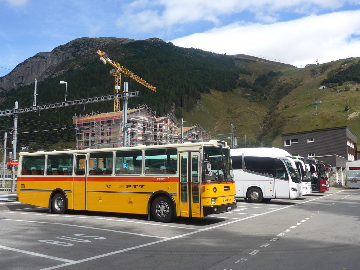 (209'770) - Kolb, Grasswil - Nr. 3/BE 93'915 - Saurer/R&J (ex Schmocker, Stechelberg Nr. 3; ex Schmocker, Stechelberg Nr. 1; ex Gertsch, Stechelberg Nr. 1) am 22. September 2019 beim Bahnhof Andermatt