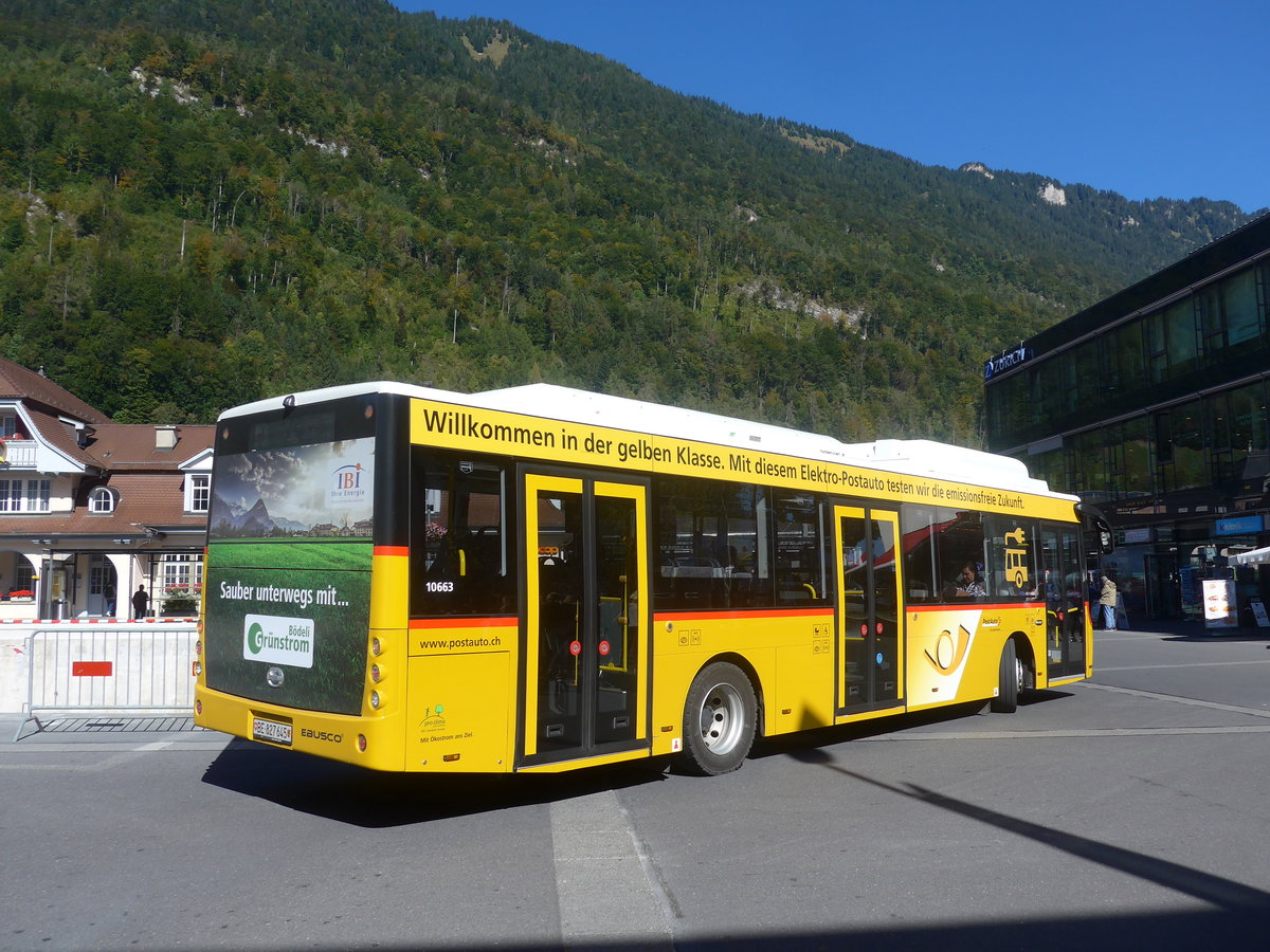 (209'868) - PostAuto Bern - BE 827'645 - Ebusco am 29. September 2019 beim Bahnhof Interlaken Ost