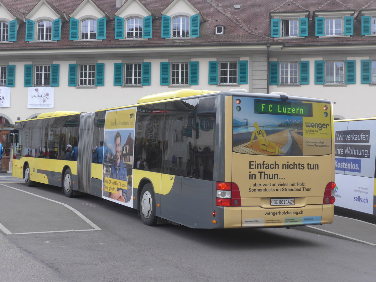 (209'889) - STI Thun - Nr. 142/BE 801'142 - MAN am 5. Oktober 2019 beim Bahnhof Thun