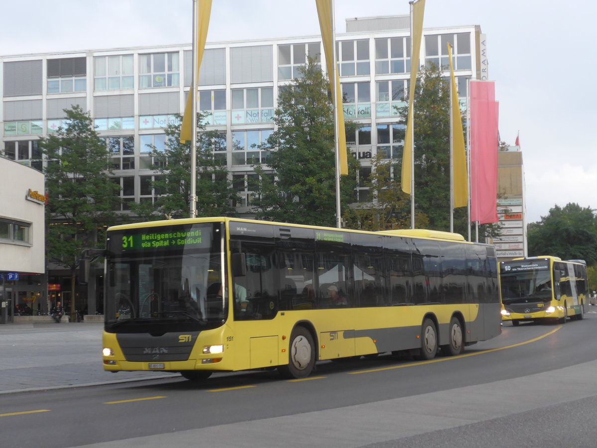 (209'895) - STI Thun - Nr. 151/BE 801'151 - MAN am 5. Oktober 2019 beim Bahnhof Thun