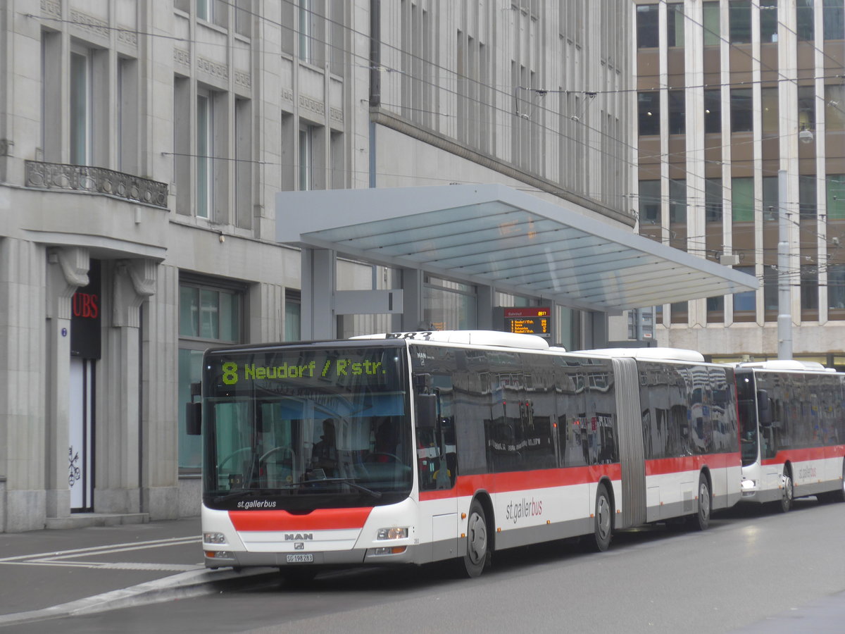 (209'942) - St. Gallerbus, St. Gallen - Nr. 283/SG 198'283 - MAN am 6. Oktober 2019 beim Bahnhof St. Gallen