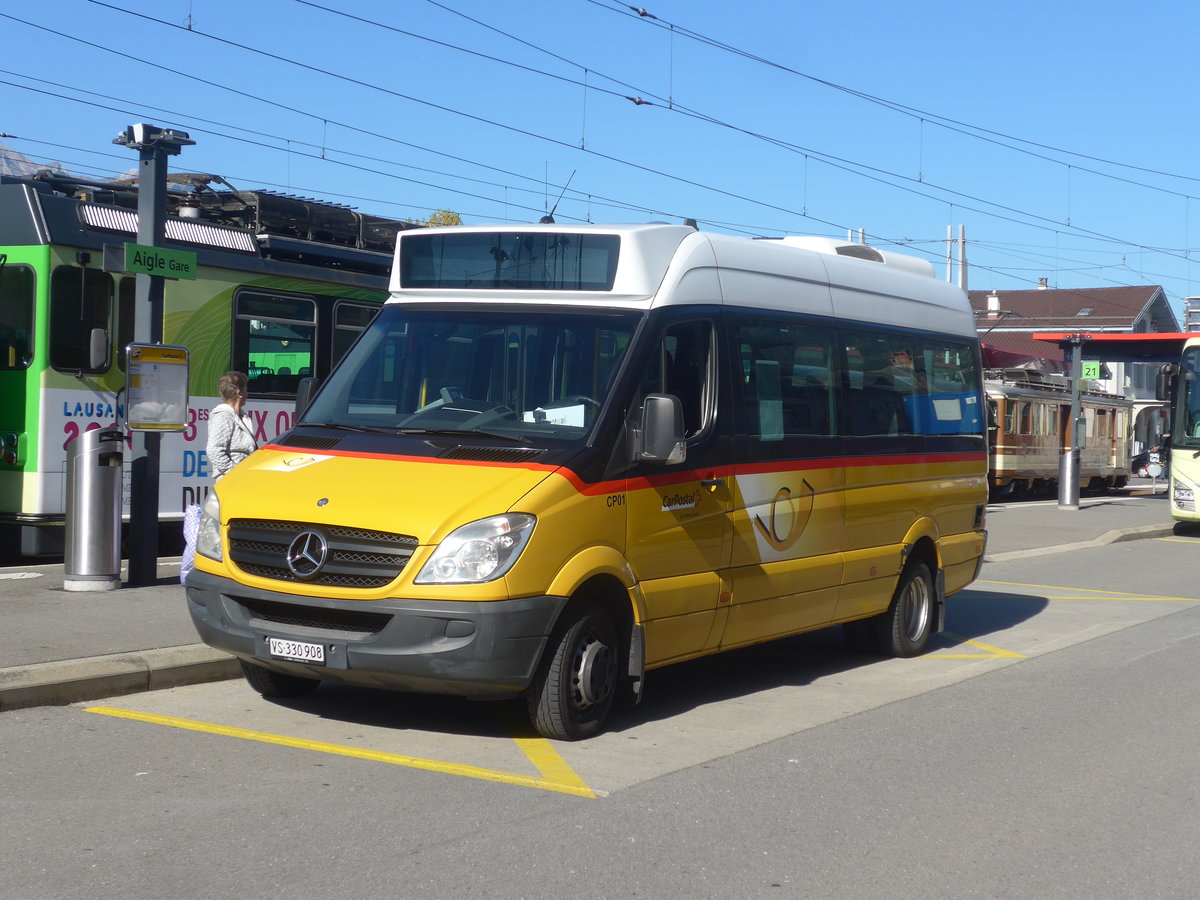 (210'305) - TPC Aigle - Nr. CP01/VS 330'908 - Mercedes (ex PostAuto Wallis; ex Epiney, Ayer) am 14. Oktober 2019 beim Bahnhof Aigle