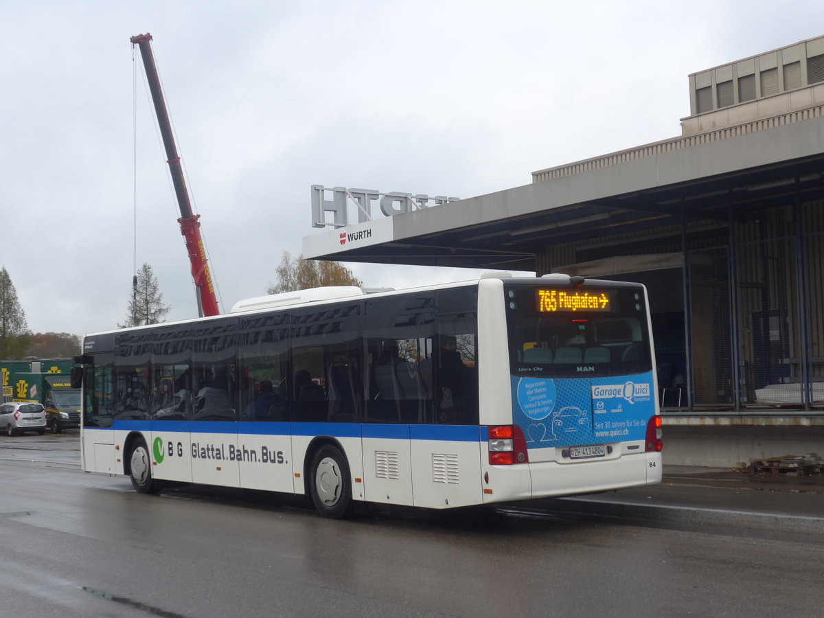 (210'839) - ATE Bus, Effretikon - Nr. 64/ZH 413'480 - MAN am 8. November 2019 in Bassersdorf, Grindel