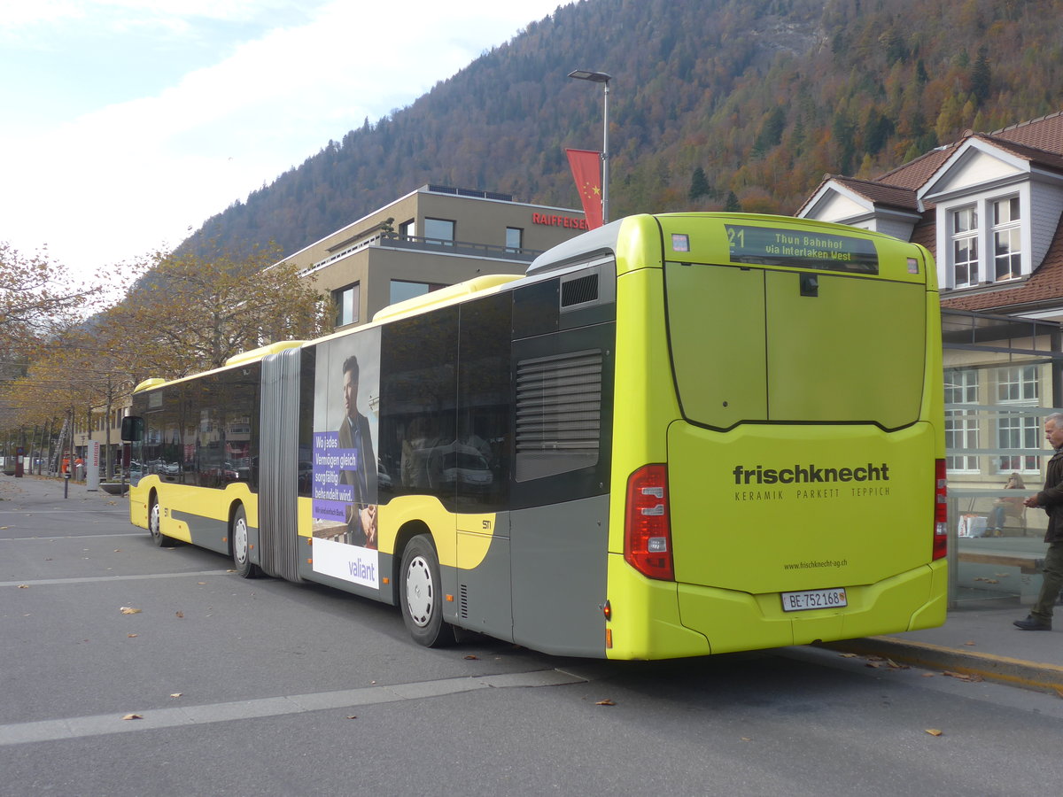 (211'035) - STI Thun - Nr. 168/BE 752'168 - Mercedes am 11. November 2019 beim Bahnhof Interlaken Ost