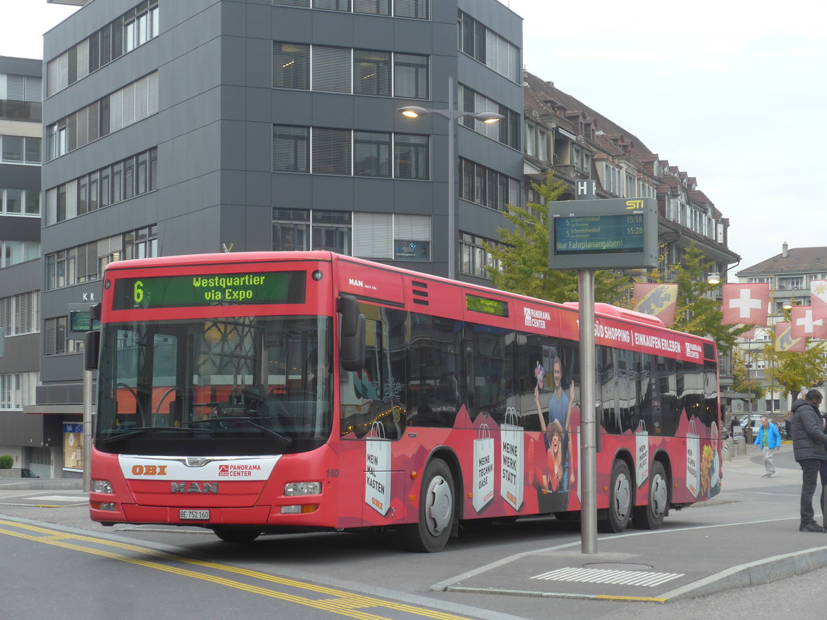 (211'048) - STI Thun - Nr. 160/BE 752'160 - MAN am 11. November 2019 beim Bahnhof Thun