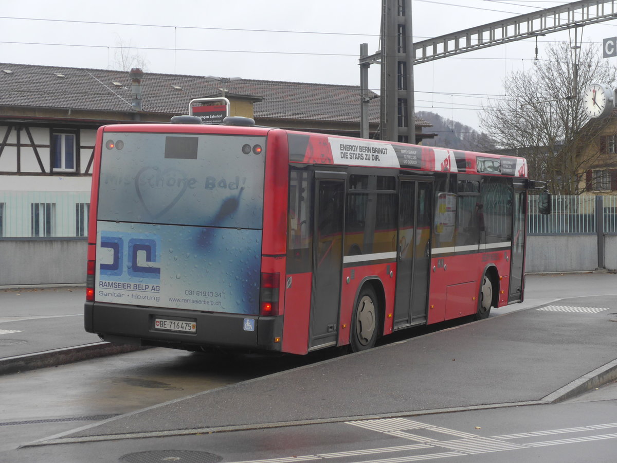 (212'853) - Bernmobil, Bern - Nr. 475/BE 716'475 - MAN/Gppel (ex Peyer, Niderwangen Nr. 75) am 9. Dezember 2019 beim Bahnhof Mnsingen