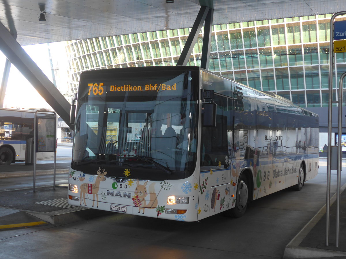 (212'996) - ATE Bus, Effretikon - Nr. 73/ZH 728'173 - MAN am 14. Dezember 2019 in Zrich, Flughafen