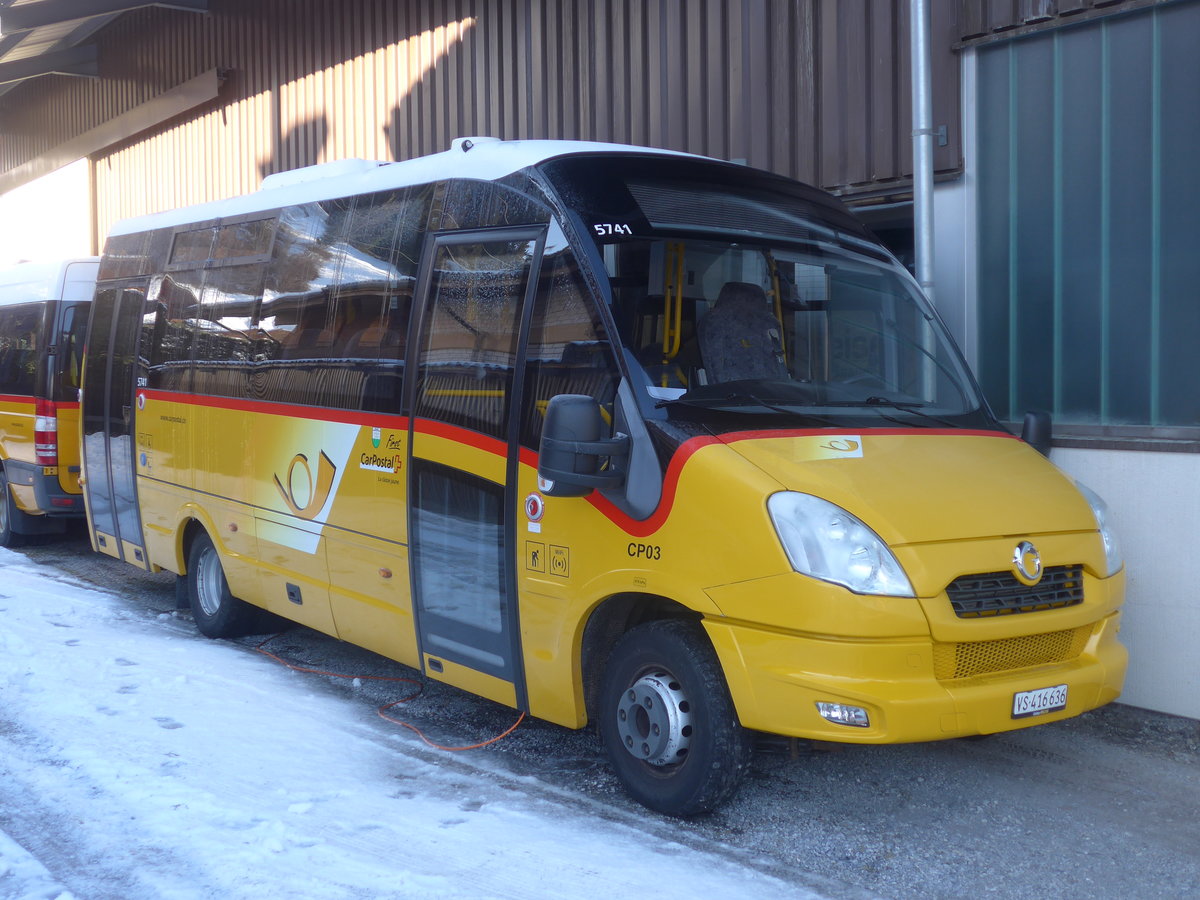 (213'294) - PostAuto Wallis - VS 416'636 - Irisbus/Rosero (ex TPC Aigle Nr. CP03) am 2. Januar 2020 in Gstaad, Garage Kbli