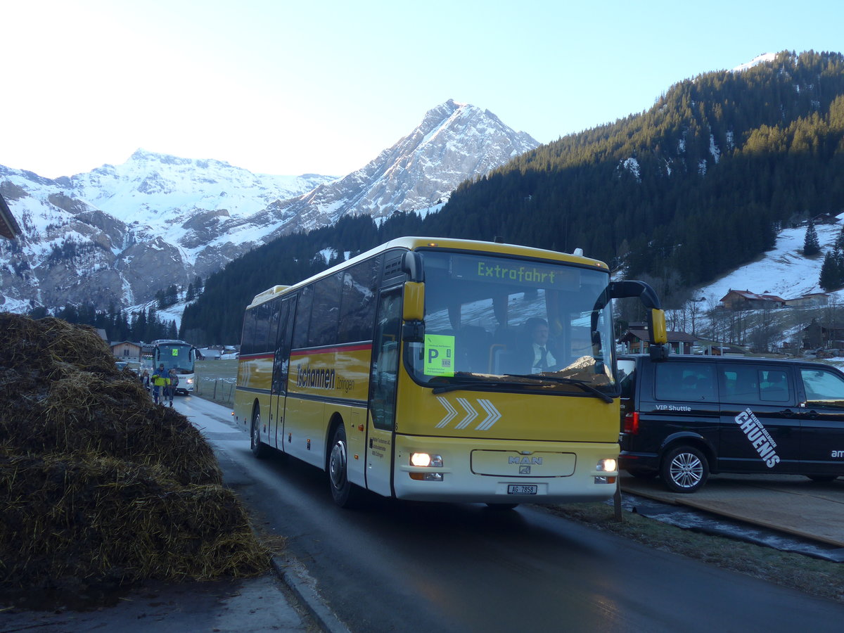 (213'532) - Tschannen, Zofingen - Nr. 6/AG 7858 - MAN (ex STI Thun Nr. 39) am 11. Januar 2020 in Adelboden, Weltcup