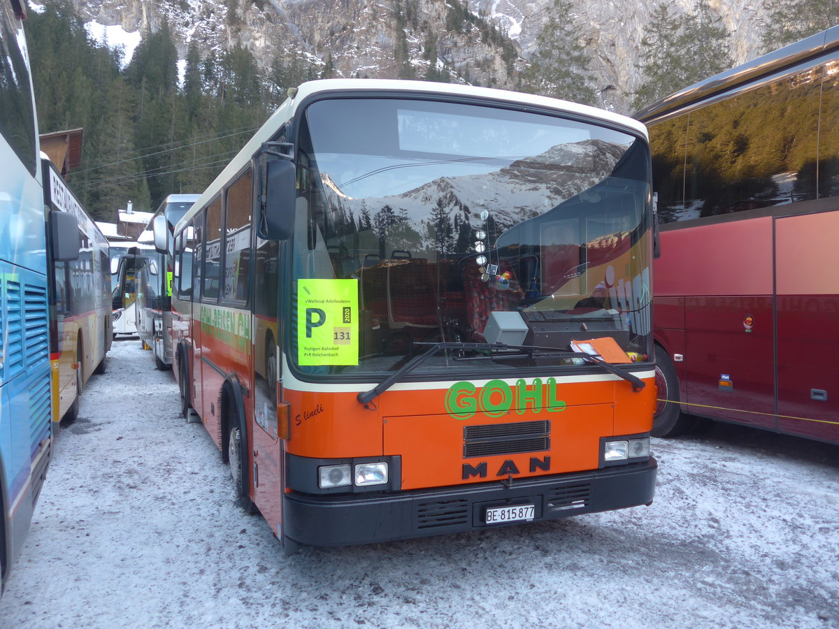 (213'672) - Gohl, Herzogenbuchsee - BE 815'877 - MAN/Lauber (ex AMSA Chiasso Nr. 19; ex Tresch, Amsteg) am 11. Januar 2020 in Adelboden, Unter dem Birg