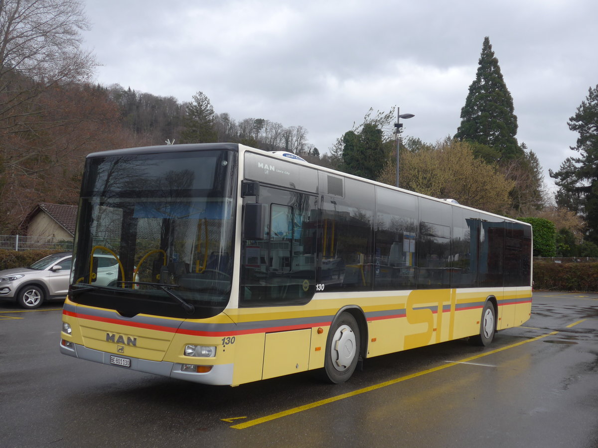 (214'094) - STI Thun - Nr. 130/BE 801'130 - MAN am 2. Februar 2020 bei der Schifflndte Thun